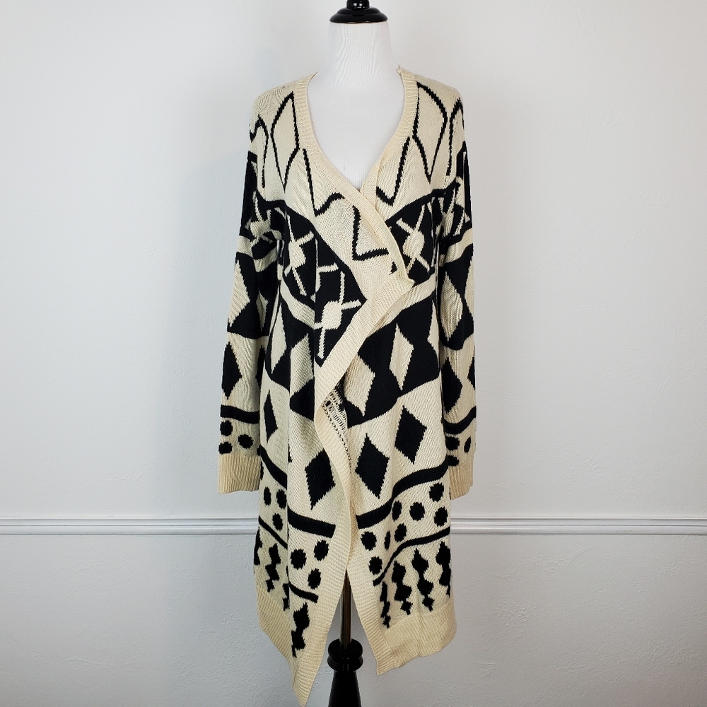 Forever 21 Cardigan Sweater Waterfall Geometric Aztec Southwestern Knit Boho